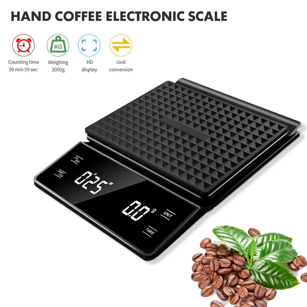 3 kg/0,1 g Kaffeewaage mit Timer, Küchenutensilien, digitale Multifunktions-Waage zum Übergießen von Tropfen, Espresso-Waage, LCD-Display