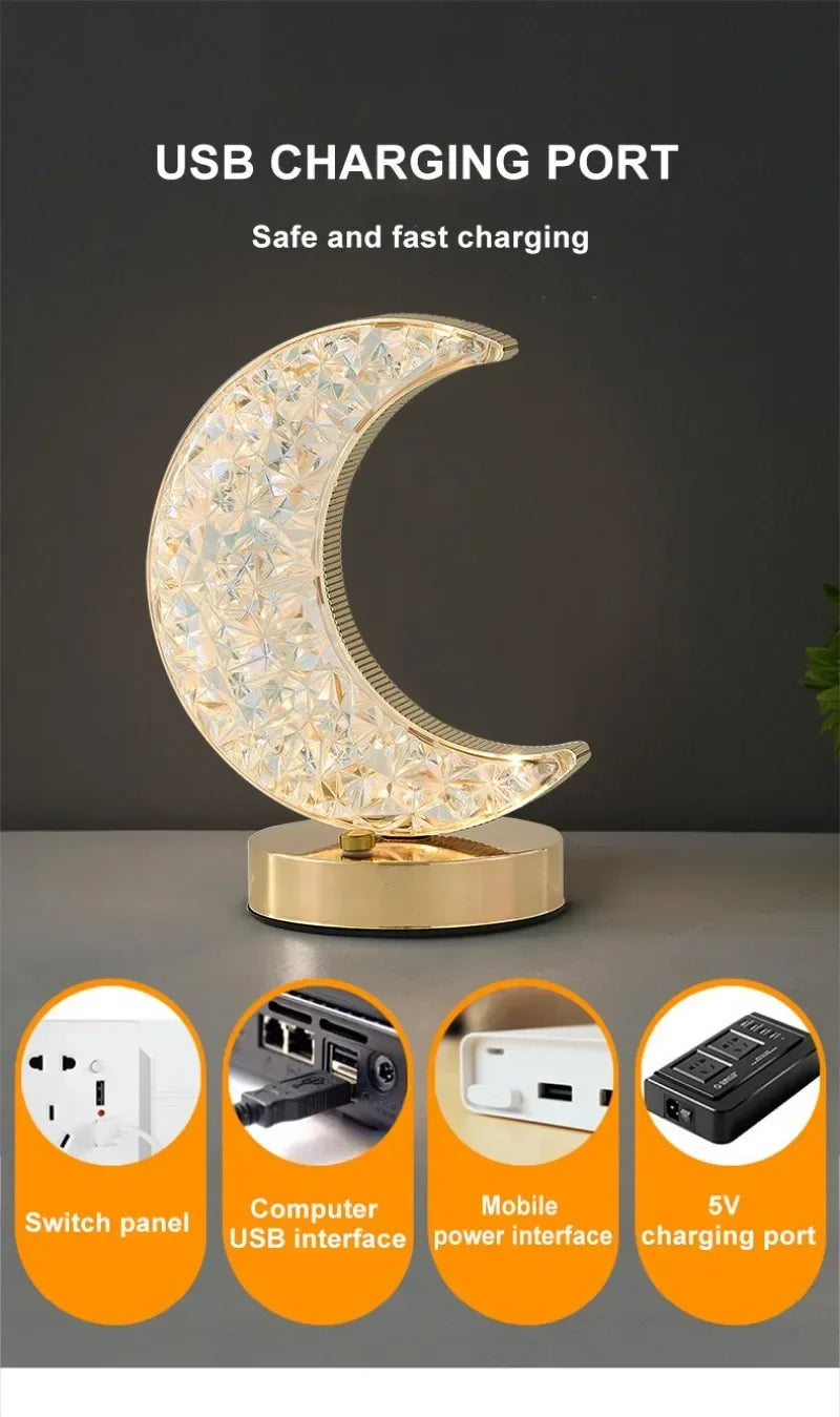 Schlafzimmer Kristall Touch Dimmen Nachtlicht Mädchen Zimmer Home Decor Ästhetik USB Nacht LED Umgebungs Tisch 3d Mond Lampe