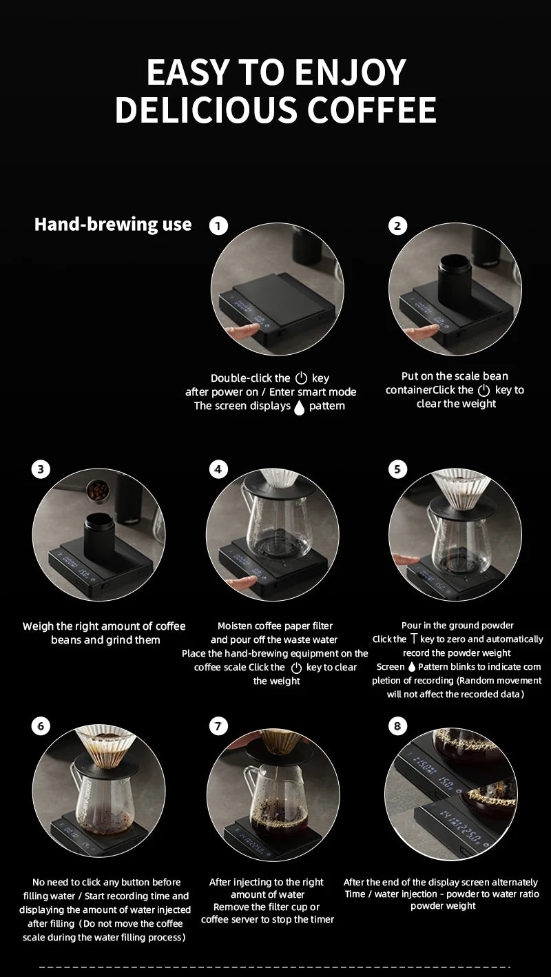 MHW-3BOMBER Digitale Küchenkaffeewaage, hochpräzise, zyklische, wiederaufladbare Espresso-elektronische Waage, Heim-Barista-Zubehör