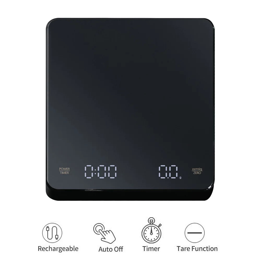 Digitale Kaffeewaage mit Timer, LED-Bildschirm, Espresso, USB, 3 kg, max. Wiegen 0,1 g, hochpräzise Messungen in Oz/ml/g, Küchenwaage