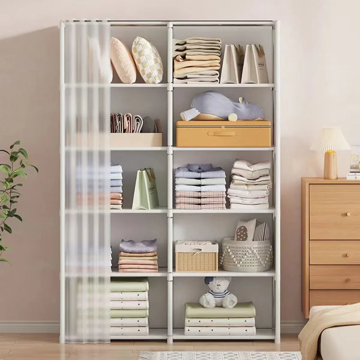 Kleiderschrank, Schlafzimmer, modernes modulares Display, moderner Kleiderschrank, minimalistische modulare Möbel, kein Bohren von Löchern erforderlich