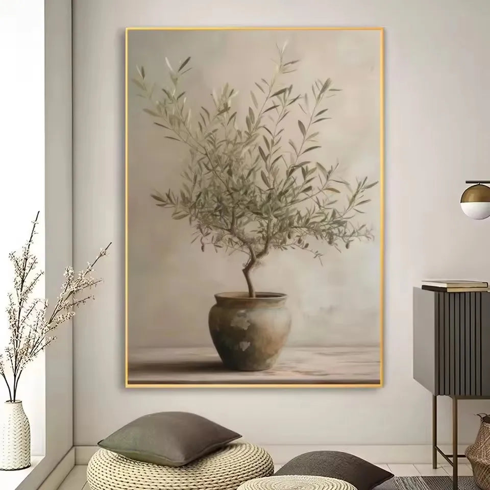 Art Deco Retro Blumenvase Leinwand Wandkunstdruck, rahmenloses modernes abstraktes Blumenposter für Heimdekoration, ästhetische Raumdeko