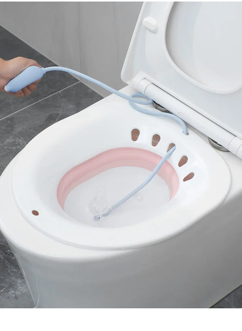 Sitzbad für Hämorrhoiden, Sitzbad für Toilettensitz, Pflege nach der Geburt, Sitz-Badeset für Frauen, zusammenklappbar, Spülschlauch