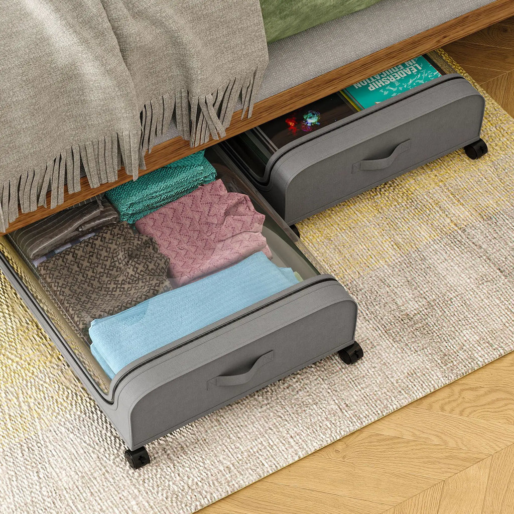 Bettboden-Aufbewahrungsbox mit Rollen, unter dem Bett, staubdichter Organizer für Kleidung, Schuhe, Zuhause, Schlafzimmer, schlichtes Design, rollende Schublade