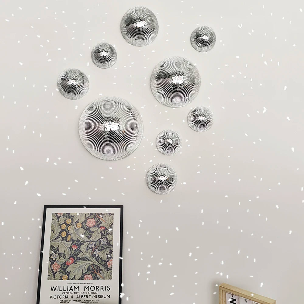 Wand-Disco-Kugel, verspiegelte Designs, metallische Heimdekoration, Spiegelkugel, Dekoration für Hochzeit, Disco-Kugel, Halbkreis, Heim-Wandkunst