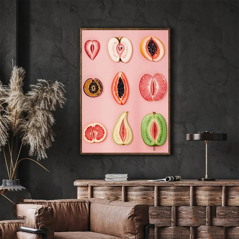 Art-Deco-Stil, geschnittenes Obst, Kunst-Leinwand, Wandmuster, Druck, Wanddekoration, Körperpositionitivität, Porträt-Orientierung, rahmenlos
