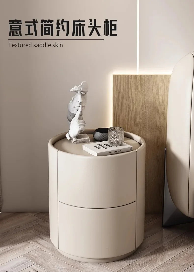 Home Wohnzimmer Sofa Seitenschrank, kreativer runder Nachttisch aus massivem Holz, neuer einfacher moderner kleiner Schlafzimmer-Aufbewahrungsschrank