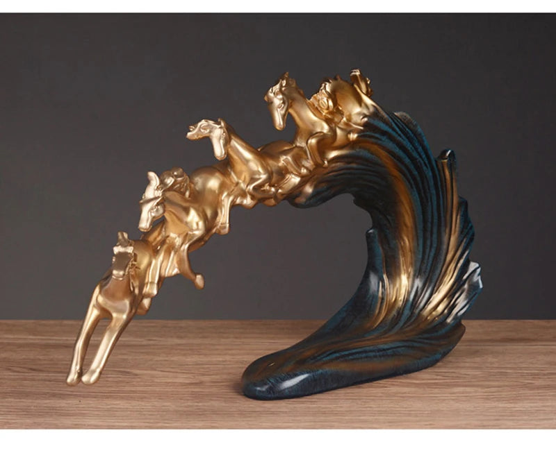 Pferd Ornamente Ein Herd Pferde Kunst Und Handwerk Harz Goldenes Licht Luxus Wein Schrank Büro Desktop Dekoration