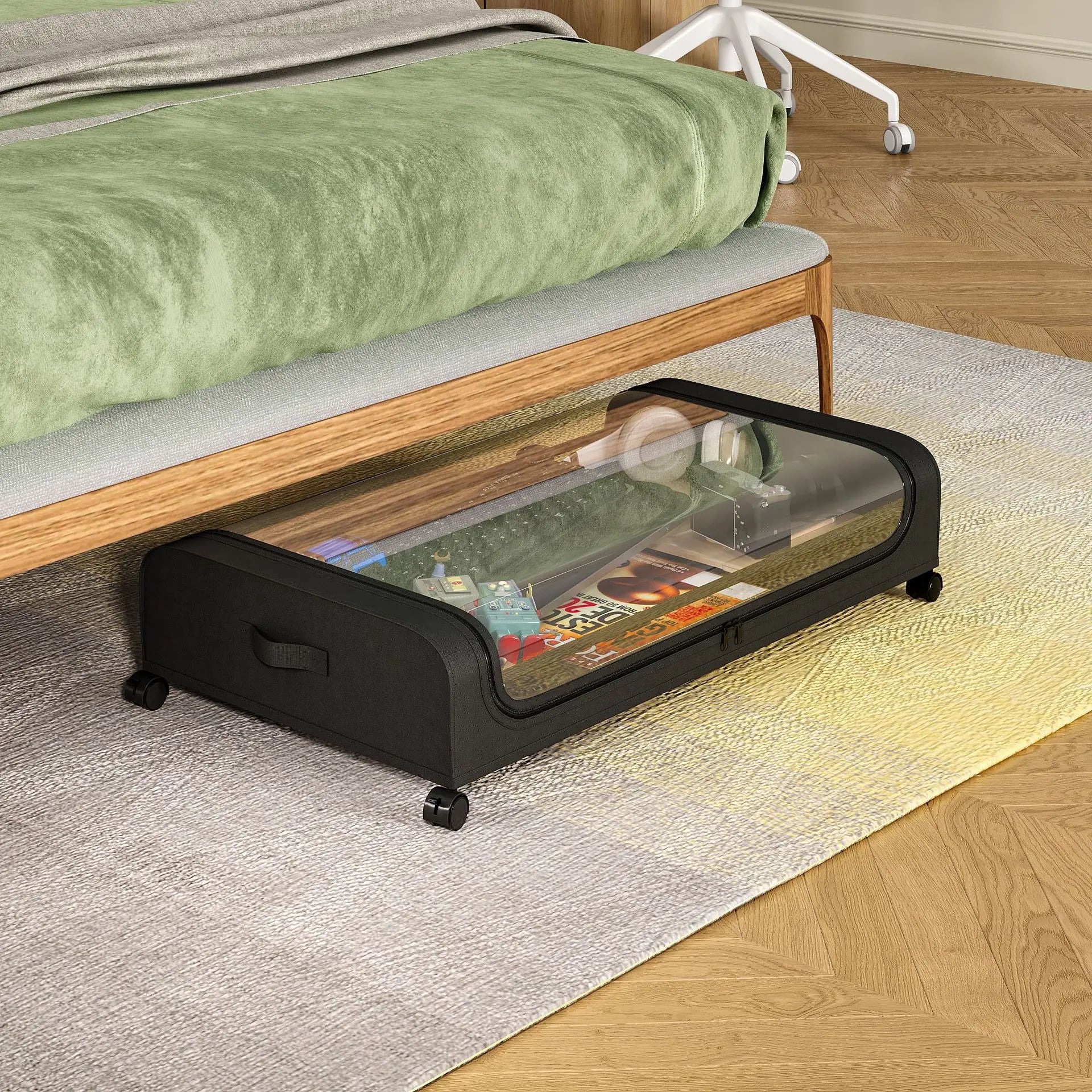 Bettboden-Aufbewahrungsbox mit Rollen, unter dem Bett, staubdichter Organizer für Kleidung, Schuhe, Zuhause, Schlafzimmer, schlichtes Design, rollende Schublade