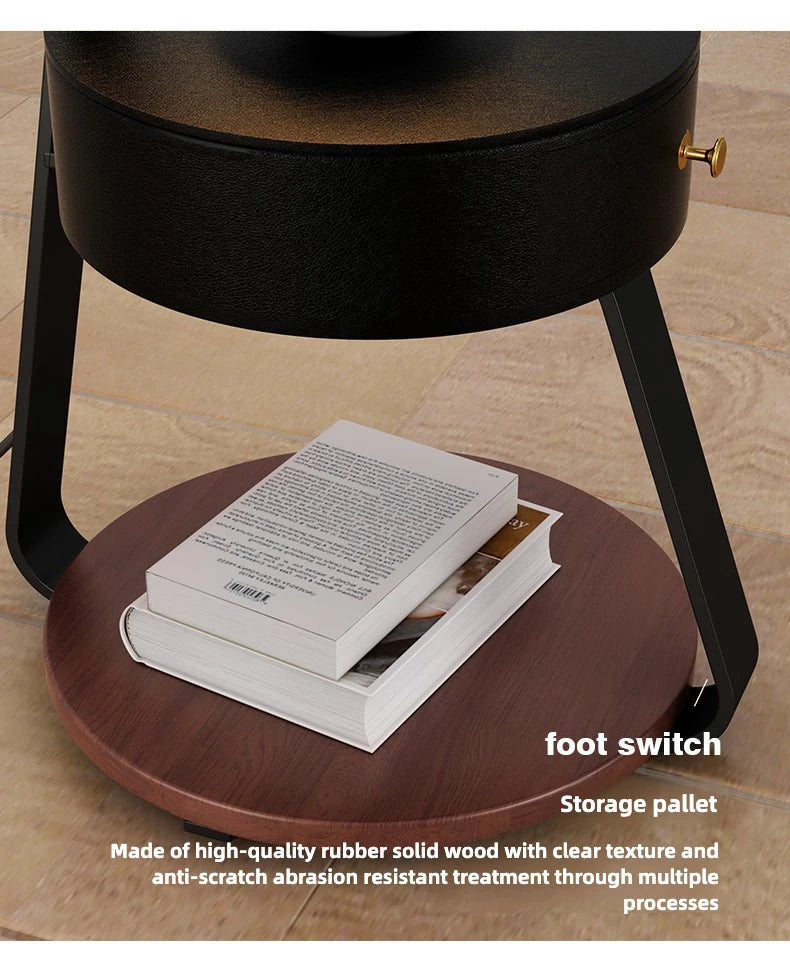 Schlafzimmer Minimalistische Nachttische Kleiner Raum Runder Licht Intelligenter Nachttisch mit kabellosem Ladegerät Nachttisch Bibliotheksmöbel