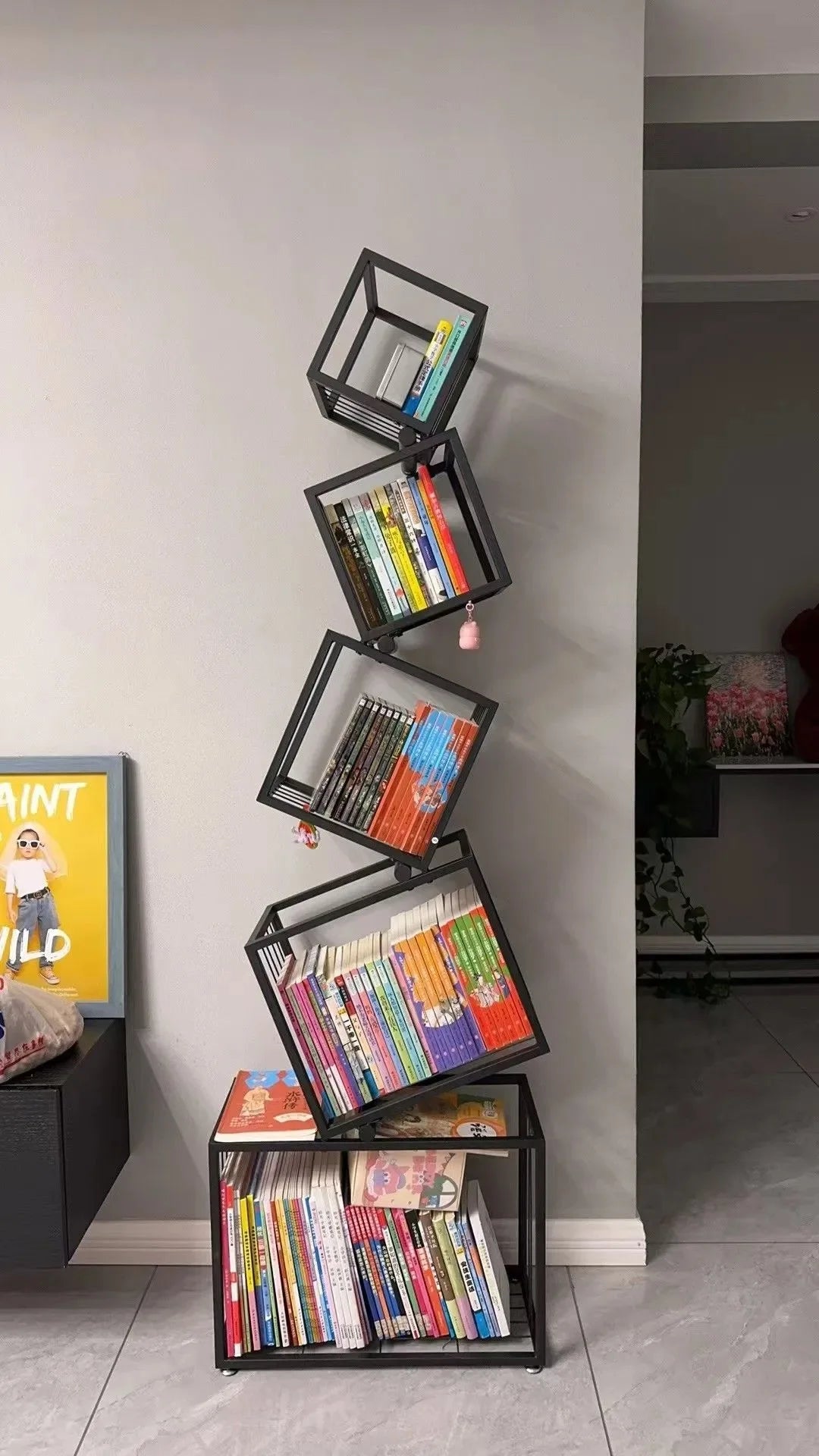 Modernes Wohnzimmer-Dekor, Kunstregal aus Eisen, Büro- und Arbeitszimmer-Bücherregal, mehrschichtiges Lagerregal zum Organisieren von Büchern und Dekorationen