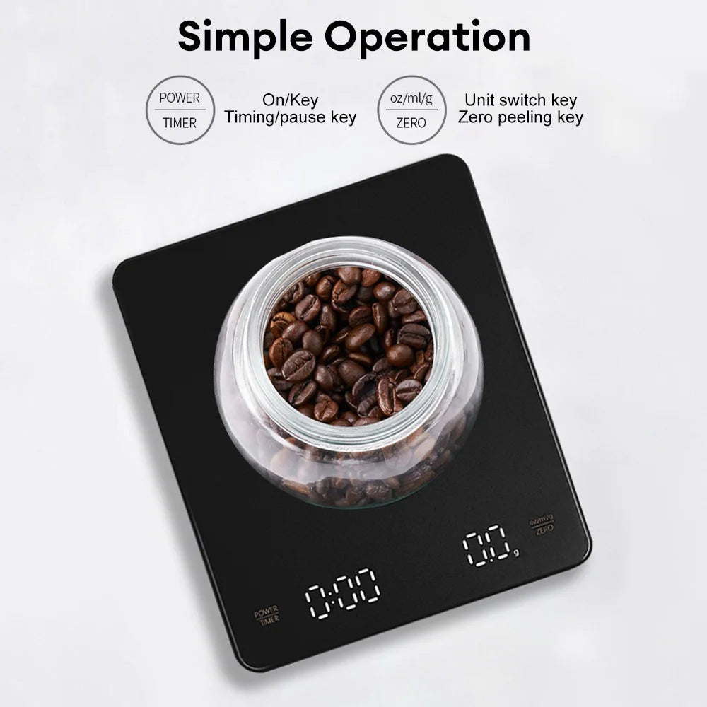 Digitale Kaffeewaage mit Timer, LED-Bildschirm, Espresso, USB, 3 kg, max. Wiegen 0,1 g, hochpräzise Messungen in Oz/ml/g, Küchenwaage