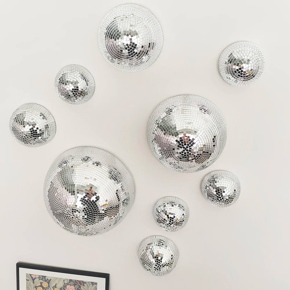 Wand-Disco-Kugel, verspiegelte Designs, metallische Heimdekoration, Spiegelkugel, Dekoration für Hochzeit, Disco-Kugel, Halbkreis, Heim-Wandkunst