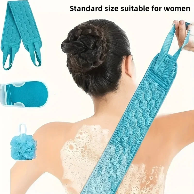 Badetuch-Duschset, dreiteiliges Set, verdicktes Badekugel-Kombinationsset zum Schlammreinigung, Rückzugsstreifen, langes Handtuch auf der Rückseite
