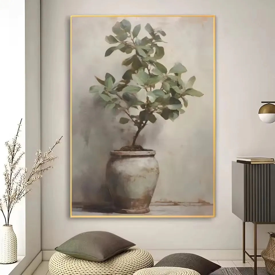 Art Deco Retro Blumenvase Leinwand Wandkunstdruck, rahmenloses modernes abstraktes Blumenposter für Heimdekoration, ästhetische Raumdeko