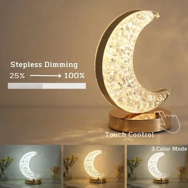 Schlafzimmer Kristall Touch Dimmen Nachtlicht Mädchen Zimmer Home Decor Ästhetik USB Nacht LED Umgebungs Tisch 3d Mond Lampe