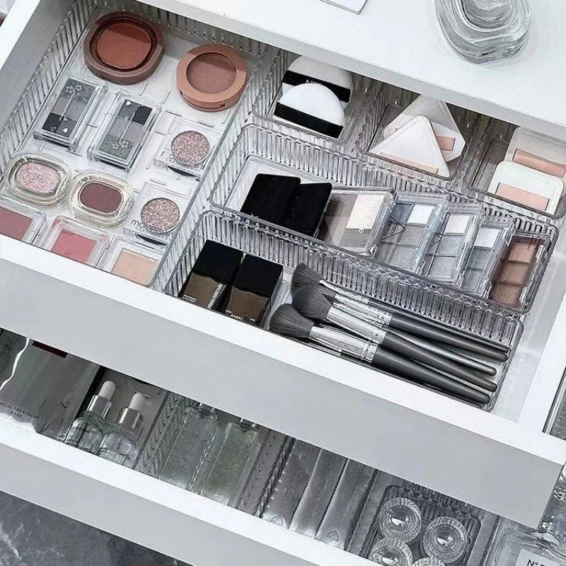 Stapelbarer Schubladen-Organizer aus Acryl – verstellbare Trenntabletts für Kosmetika, modulare Make-up-Aufbewahrungsbox
