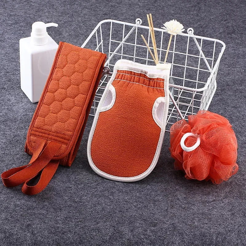 Badetuch-Duschset, dreiteiliges Set, verdicktes Badekugel-Kombinationsset zum Schlammreinigung, Rückzugsstreifen, langes Handtuch auf der Rückseite