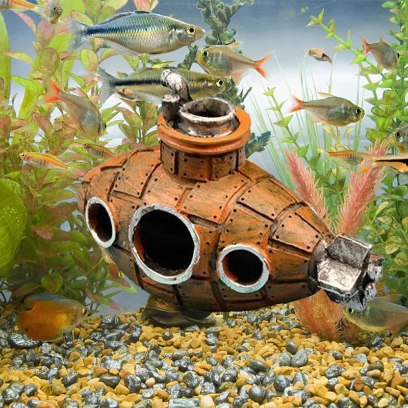 Künstliche Aquarium-Dekoration, Unterschlupf, Ornament, U-Boot-Dekor, Kunstharz, Landschaftsbau, Haus für Fischzubehör für Aquarium-Sachen