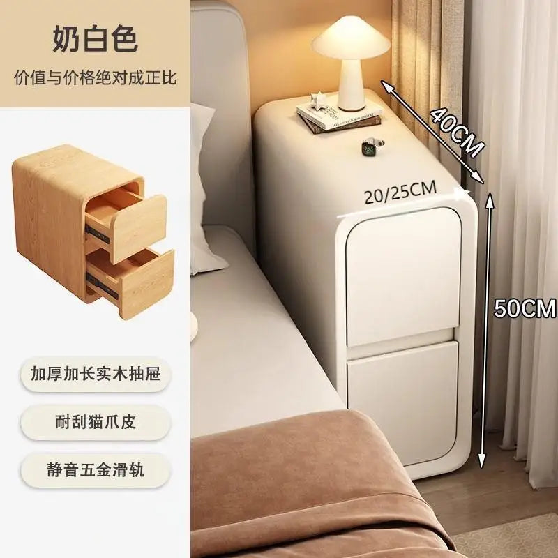Nachttisch aus massivem Holz mit 2 Schubladen, ohne Bein-Design, kleiner Nachttisch für Schlafzimmer, minimalistischer schmaler Aufbewahrungsschrank