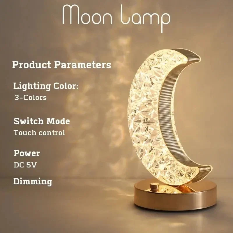Schlafzimmer Kristall Touch Dimmen Nachtlicht Mädchen Zimmer Home Decor Ästhetik USB Nacht LED Umgebungs Tisch 3d Mond Lampe