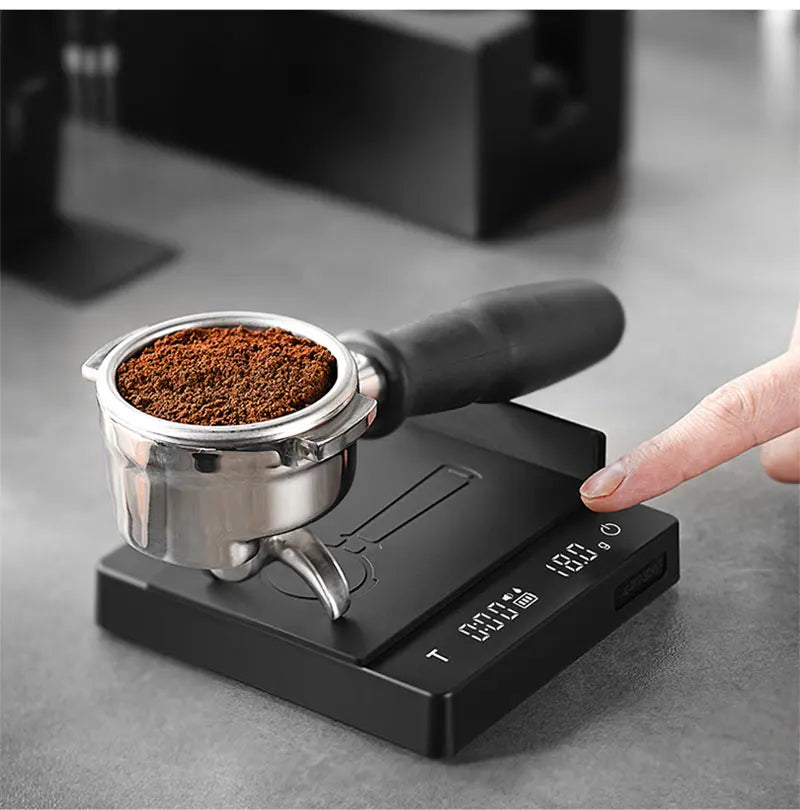 MHW-3BOMBER Digitale Küchenkaffeewaage, hochpräzise, zyklische, wiederaufladbare Espresso-elektronische Waage, Heim-Barista-Zubehör