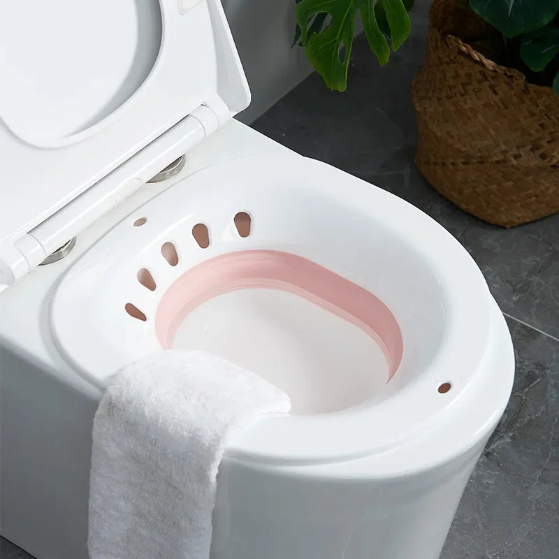 Sitzbad für Hämorrhoiden, Sitzbad für Toilettensitz, Pflege nach der Geburt, Sitz-Badeset für Frauen, zusammenklappbar, Spülschlauch