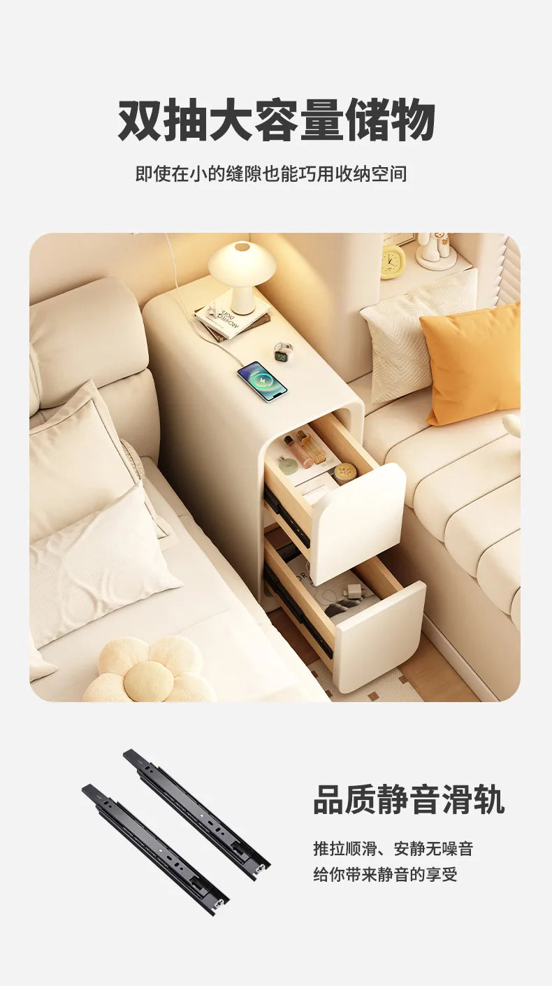 Nachttisch aus massivem Holz mit 2 Schubladen, ohne Bein-Design, kleiner Nachttisch für Schlafzimmer, minimalistischer schmaler Aufbewahrungsschrank