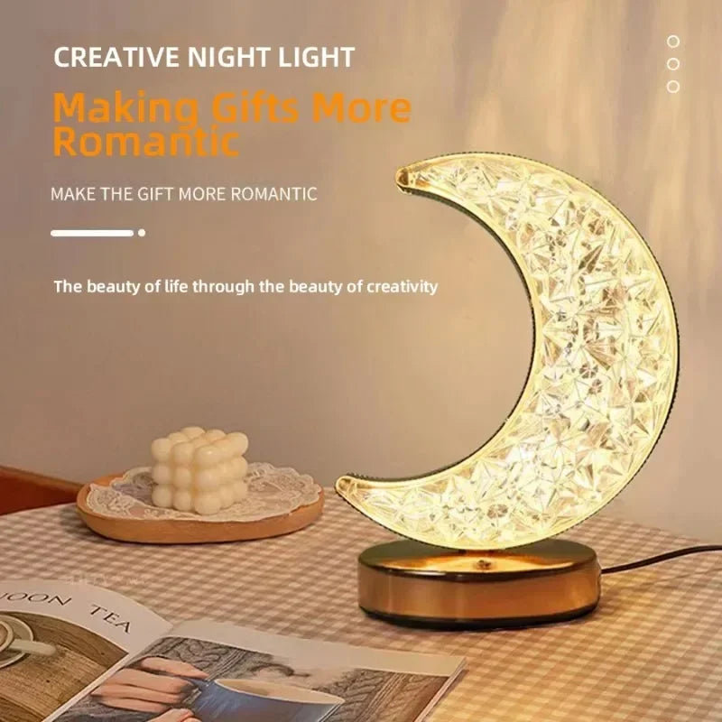 Schlafzimmer Kristall Touch Dimmen Nachtlicht Mädchen Zimmer Home Decor Ästhetik USB Nacht LED Umgebungs Tisch 3d Mond Lampe