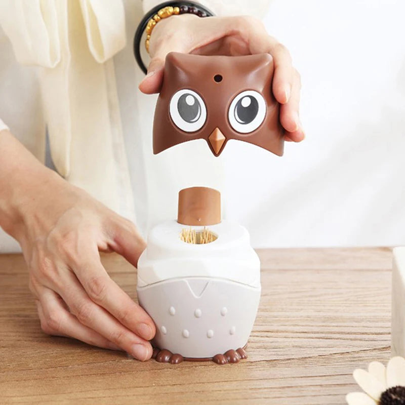 Cute Cartoon Owl Toothpick Holder Desktop Automatic Toothpick Dispenser Toothpick Container Family Bar Accessories