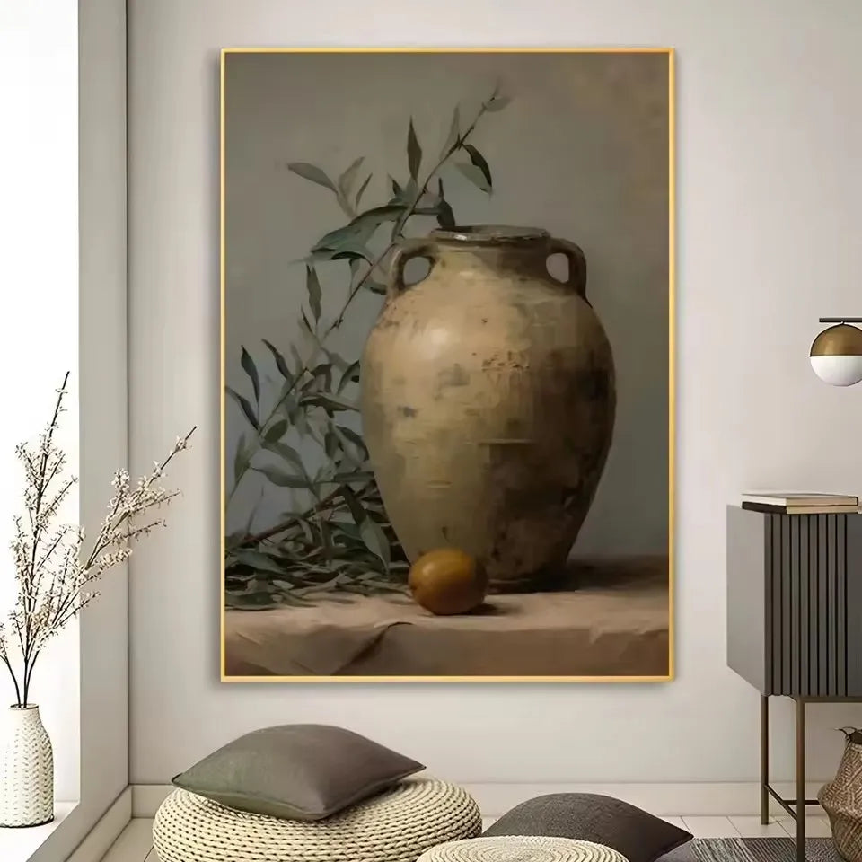 Art Deco Retro Blumenvase Leinwand Wandkunstdruck, rahmenloses modernes abstraktes Blumenposter für Heimdekoration, ästhetische Raumdeko
