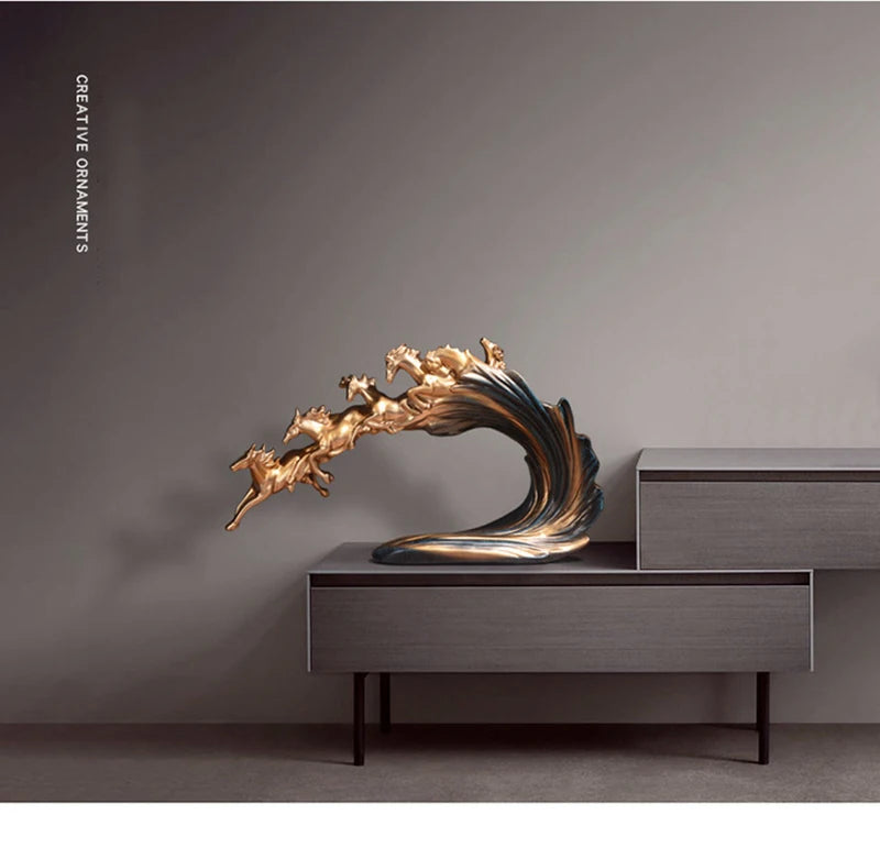 Pferd Ornamente Ein Herd Pferde Kunst Und Handwerk Harz Goldenes Licht Luxus Wein Schrank Büro Desktop Dekoration