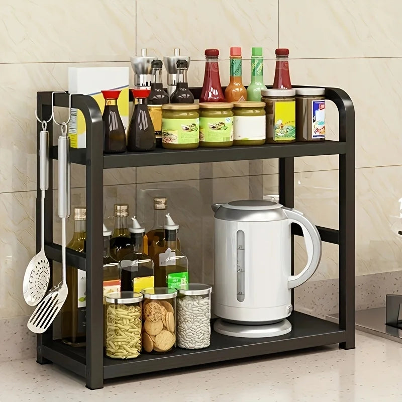 1 Stück 2-stöckiges Metall-Arbeitsplattenregal – platzsparender Organizer für Kaffee, Tassen und Gewürze, rostfreies Küchenregal