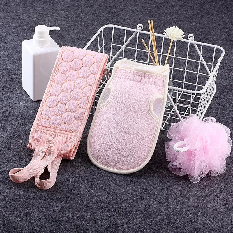 Badetuch-Duschset, dreiteiliges Set, verdicktes Badekugel-Kombinationsset zum Schlammreinigung, Rückzugsstreifen, langes Handtuch auf der Rückseite