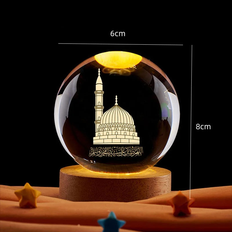Ramadan Dekoration 3D Kristall Ball Nachtlicht Moschee Schloss Mond Leuchtende Ornament Muslimischen Islam Party Decor Ramadan Kareem Geschenk