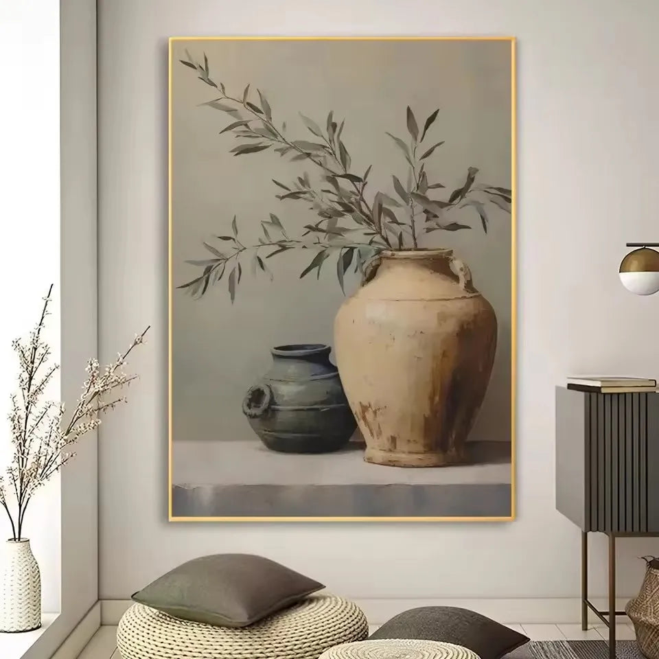 Art Deco Retro Blumenvase Leinwand Wandkunstdruck, rahmenloses modernes abstraktes Blumenposter für Heimdekoration, ästhetische Raumdeko