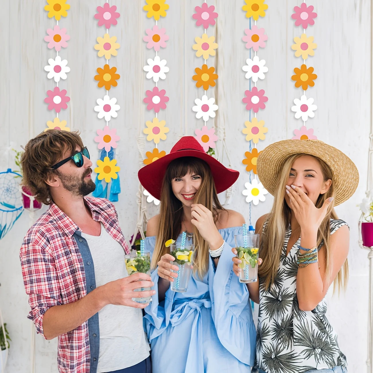 Gänseblümchen-Boho-Partydekorationen, große Gänseblümchen-Papiergirlanden, weiße Gänseblümchen-Hängegirlande, Banner, Hippie-Blumenausschnitte zum Geburtstag