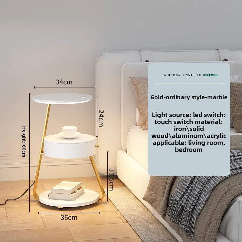 Schlafzimmer Minimalistische Nachttische Kleiner Raum Runder Licht Intelligenter Nachttisch mit kabellosem Ladegerät Nachttisch Bibliotheksmöbel