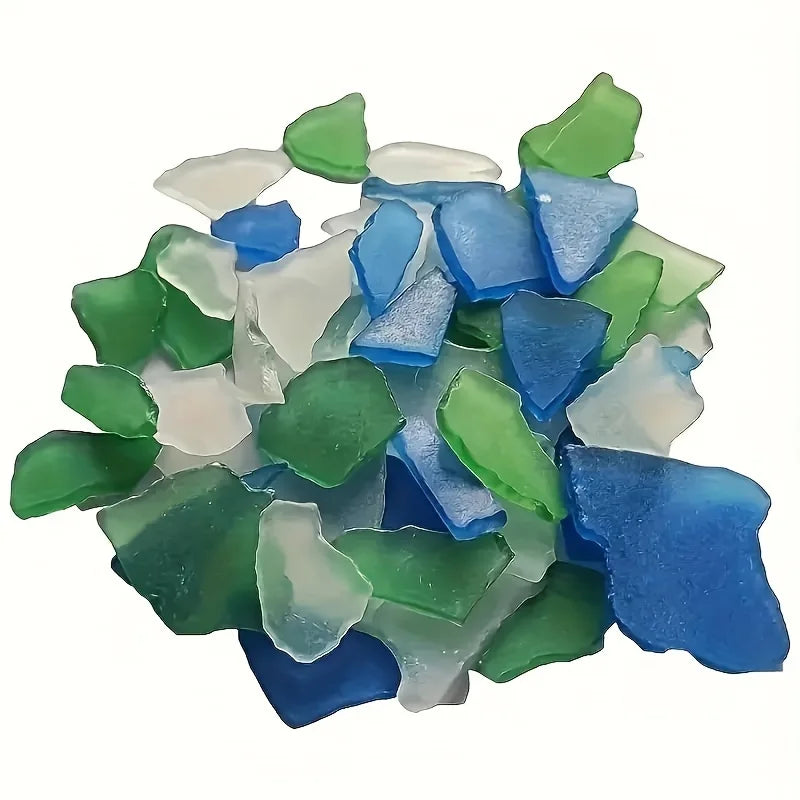 Basteldekorationen, meerfarbene Glasscheiben, helle mattierte Vase mit Glas eingelegt, Strandhochzeitsfeierdekorationen, Heimdekoration