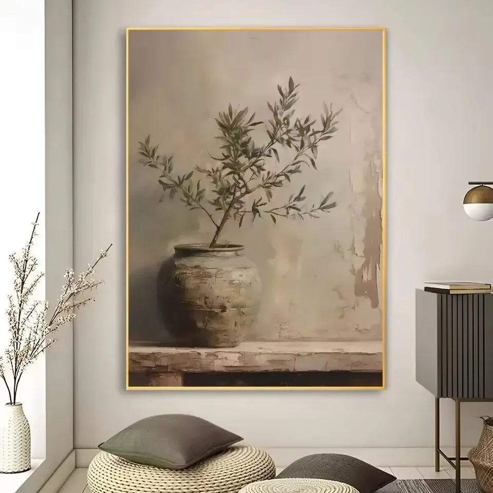 Art Deco Retro Blumenvase Leinwand Wandkunstdruck, rahmenloses modernes abstraktes Blumenposter für Heimdekoration, ästhetische Raumdeko