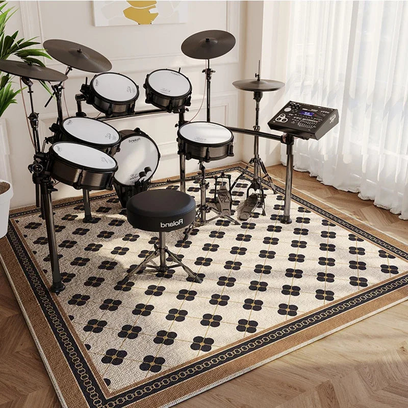 Moderne Wohnzimmer Teppich Home Decor Mode Luxus Trommel Abstrakte Musik Symbol Schwarz Weiß Plaid Große Bereich Schlafzimmer Dekor Teppiche
