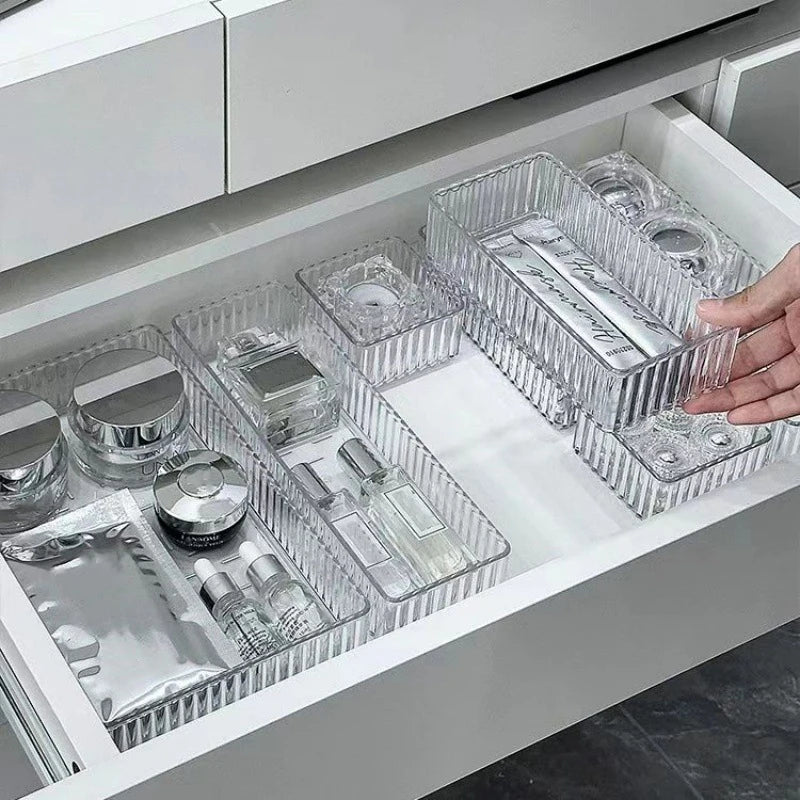 Stapelbarer Schubladen-Organizer aus Acryl – verstellbare Trenntabletts für Kosmetika, modulare Make-up-Aufbewahrungsbox