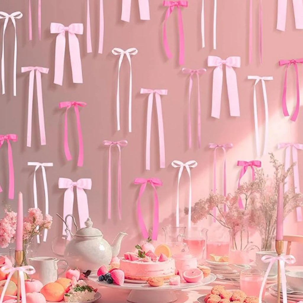 Rosa Schleife Wanddekoration, DIY Schleife Fotohintergrund, Schleifen Girlande, Partydekoration für Geburtstag, Hochzeitsfeier, Weihnachtsbaumschmuck