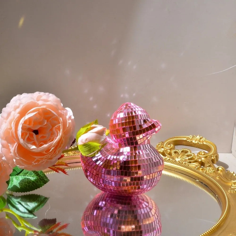 Dekorativer Desktop-Disco-Spiegel, Enten-Discokugel aus Glas, Disco-Ornament, Enten-Discokugel als Heimdekoration, Spiegel-Disco-Ente für Zuhause