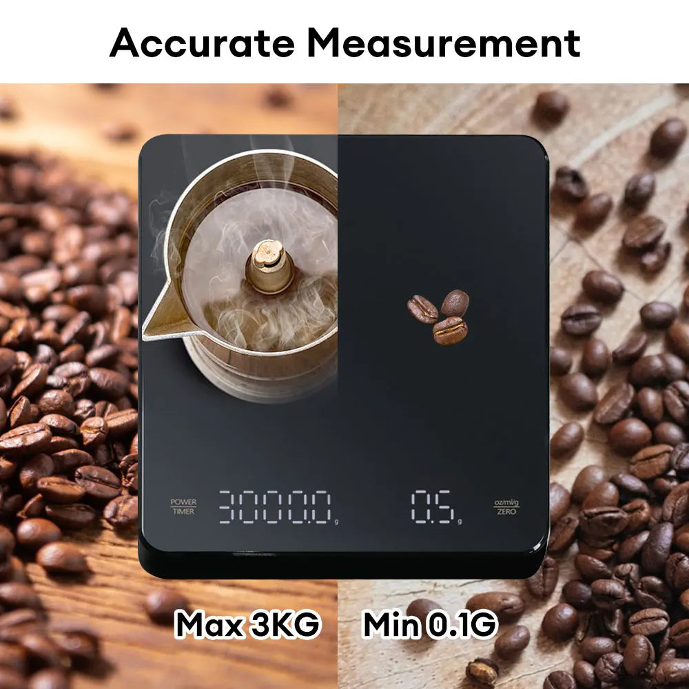 Digitale Kaffeewaage mit Timer, LED-Bildschirm, Espresso, USB, 3 kg, max. Wiegen 0,1 g, hochpräzise Messungen in Oz/ml/g, Küchenwaage