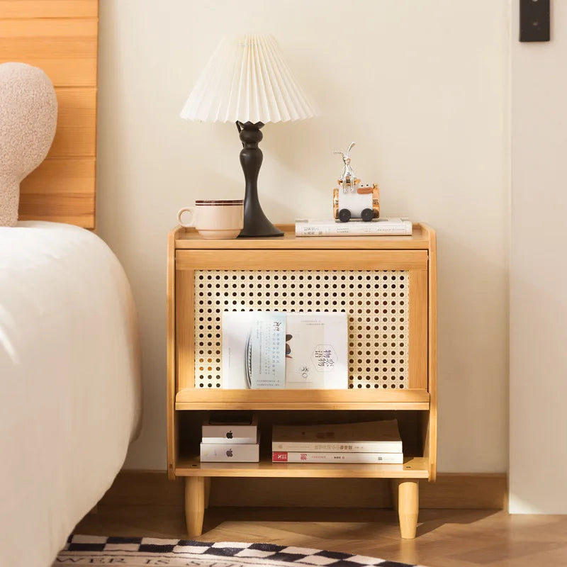 Minimalistisch moderner Nachttisch aus Bambus, kleiner Schrank für das Wohnzimmer, kleiner Aufbewahrungsschrank, Haushalts-Aufbewahrungsschrank.