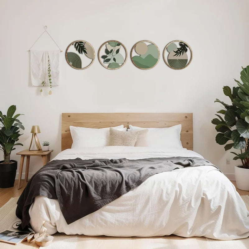 4-teiliges böhmisches Wandkunst-Set – böhmisches Dekor aus Holz, geometrische hängende Kunstwerke, geeignet für das Babyzimmer, Bauernhaus-Ästhetik-Minimalist