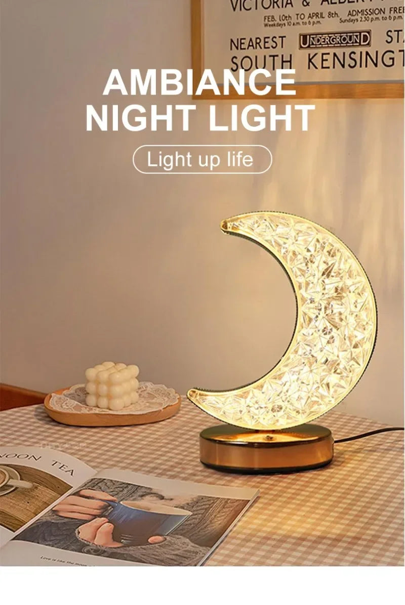 Schlafzimmer Kristall Touch Dimmen Nachtlicht Mädchen Zimmer Home Decor Ästhetik USB Nacht LED Umgebungs Tisch 3d Mond Lampe