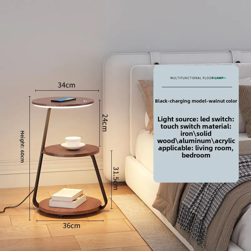 Schlafzimmer Minimalistische Nachttische Kleiner Raum Runder Licht Intelligenter Nachttisch mit kabellosem Ladegerät Nachttisch Bibliotheksmöbel