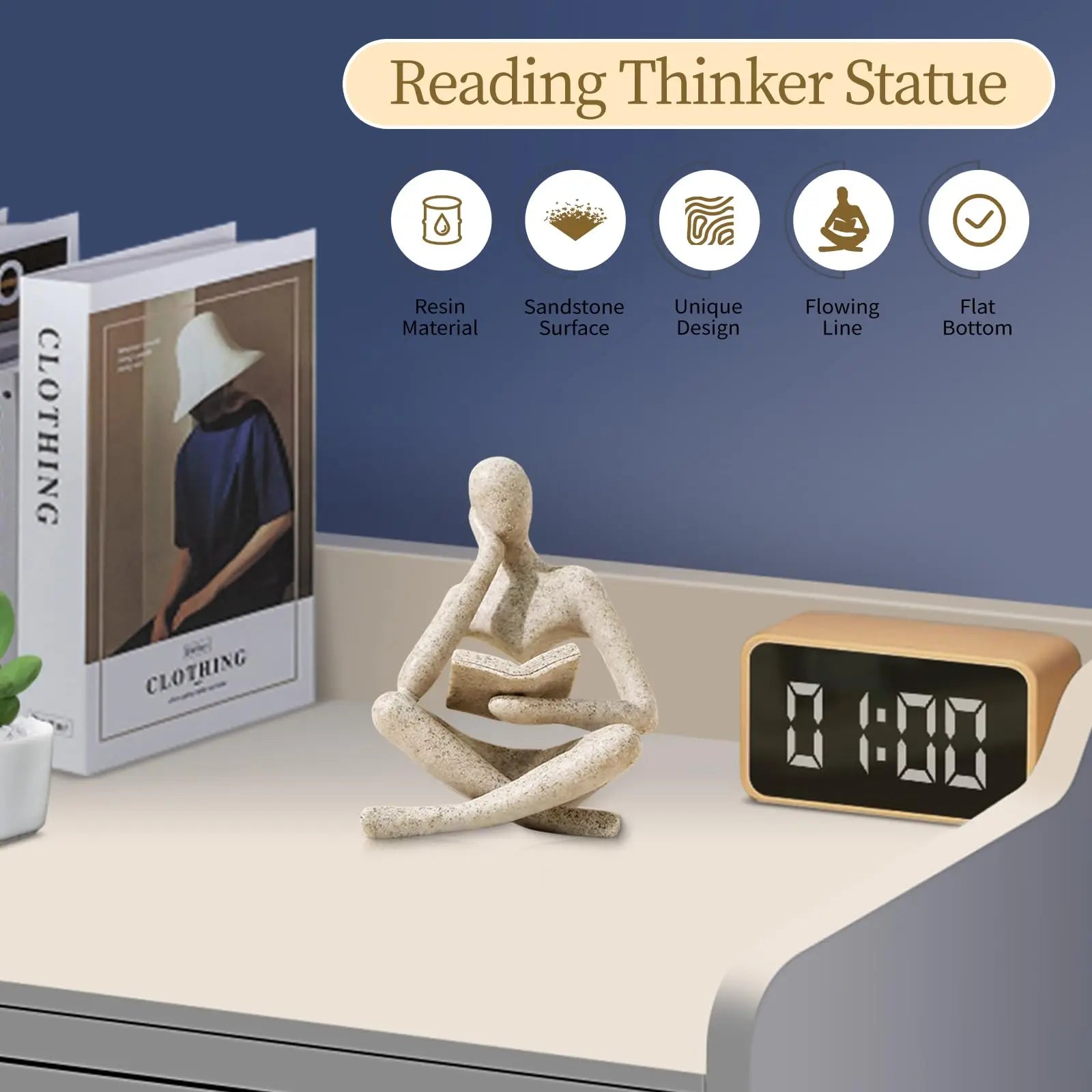 Bücherregal-Dekor, Denker-Statue – abstrakte Kunst, Lesen, Denker-Skulptur, Figur, ästhetisch, moderne Heimdekoration für das Leben